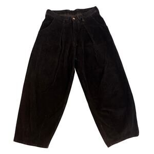 Story Mfg Corduroy Barrel Pleated Pants Black Wide Sz M